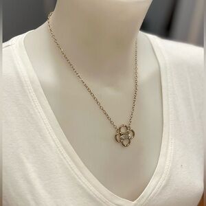 TAHARI Gold Tone Crystal Pave Clover Necklace